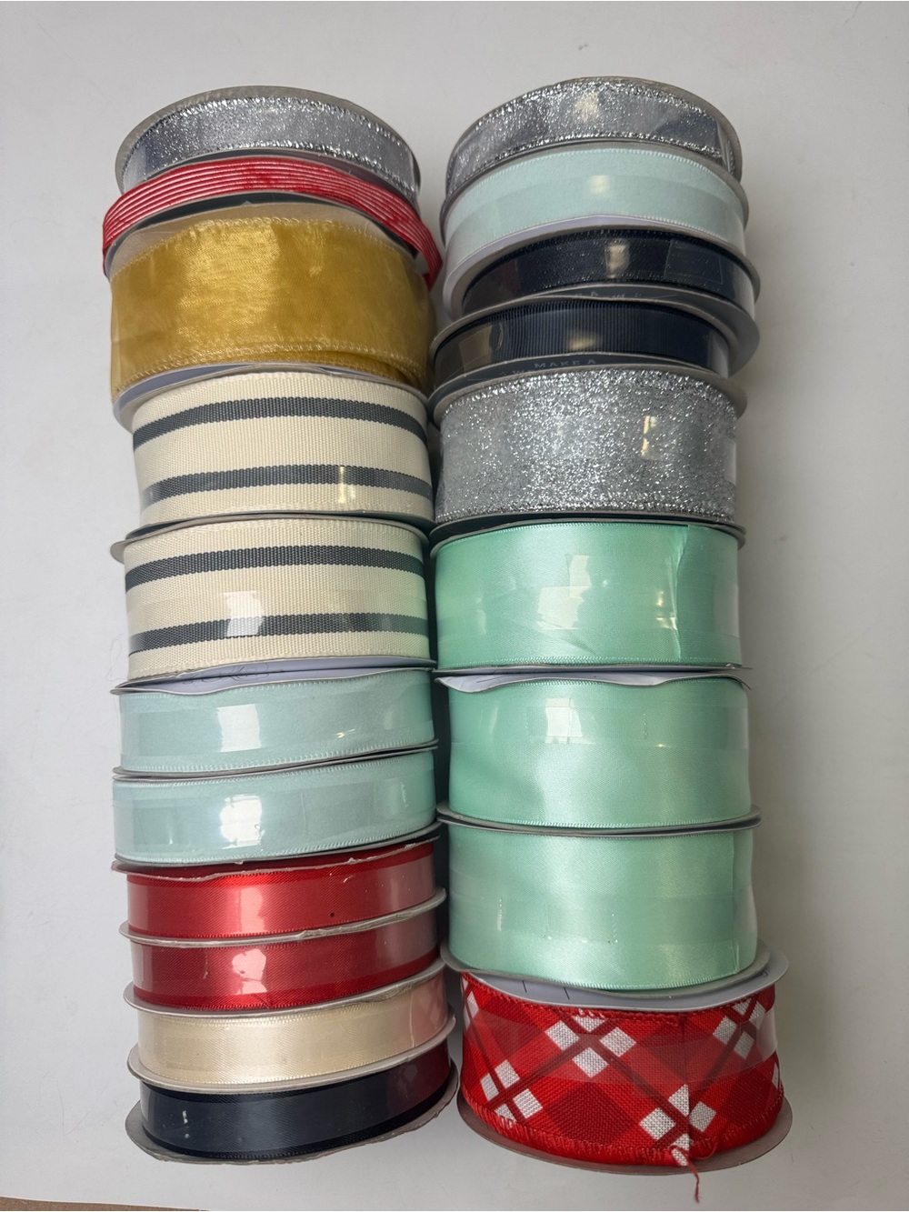 Lot of 20 Assorted Ribbon Rolls Glitter Satin Plaid Holiday Christmas Craft Deco